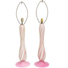 Pair of Pink Swirl Murano Lamps