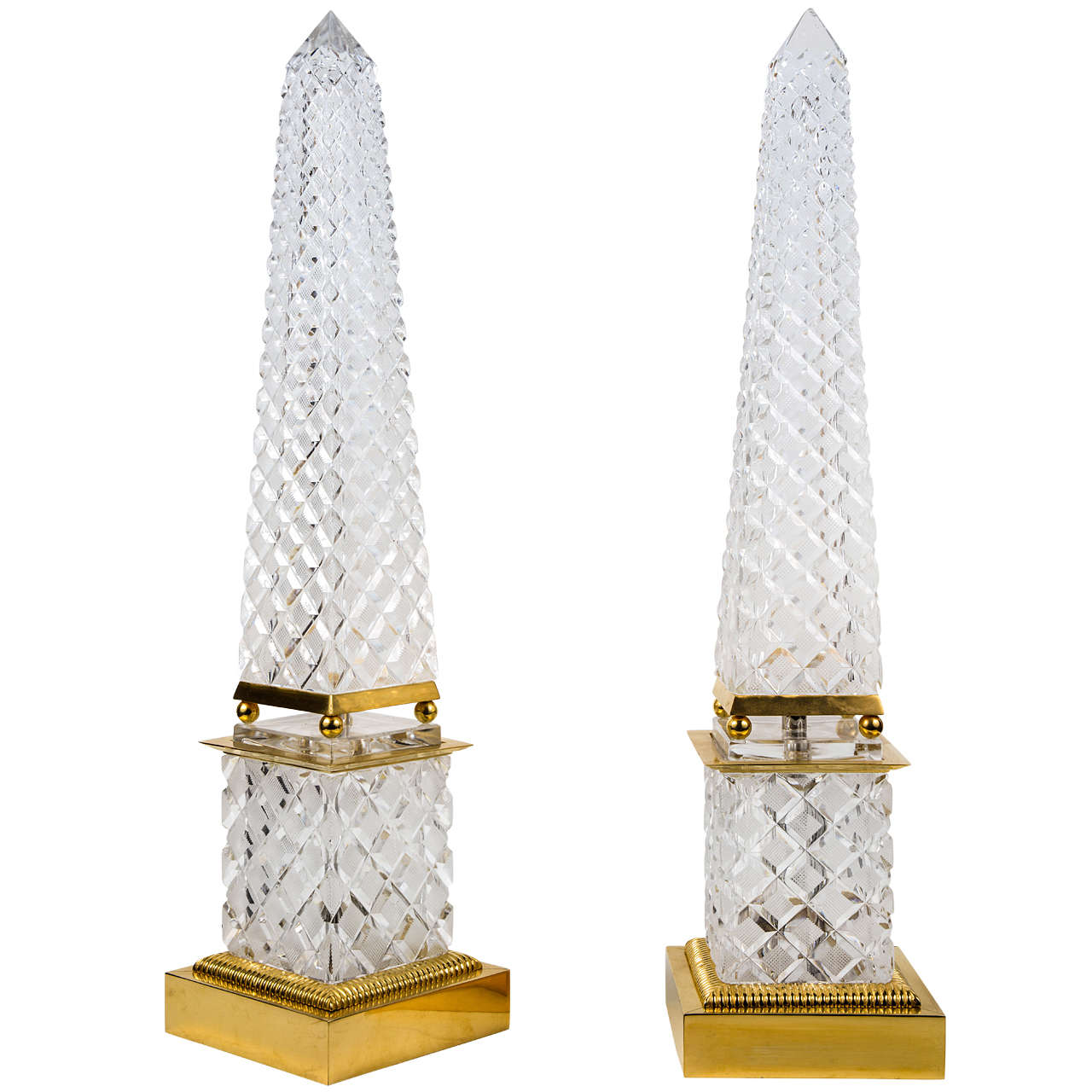 Pair of Crystal Obelisks For Sale