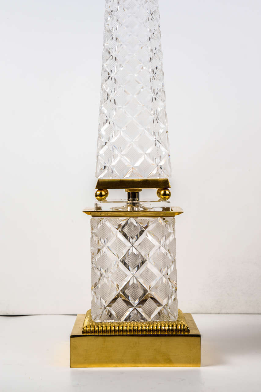 19th Century Pair of Crystal Obelisks For Sale