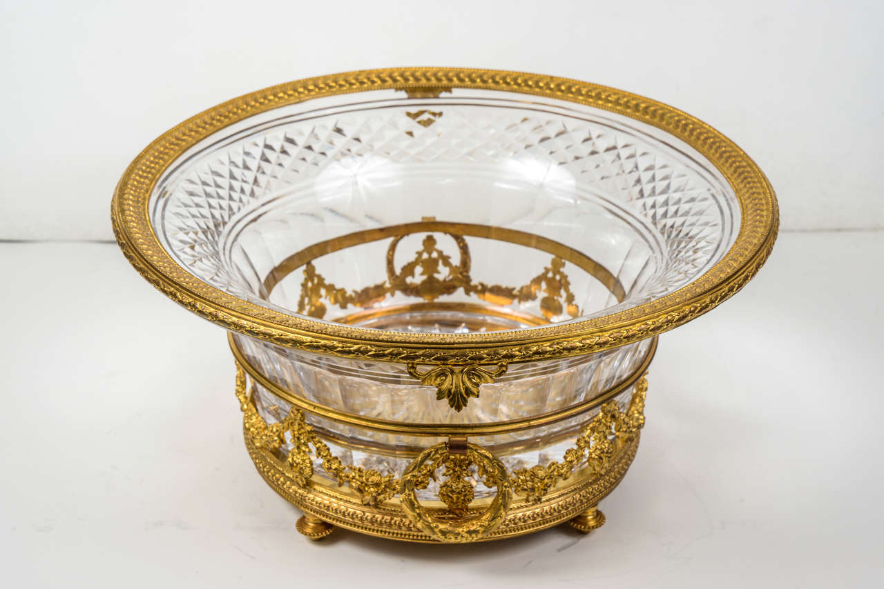 Crystal of Baccarat bowl set by bronze finely chiselled