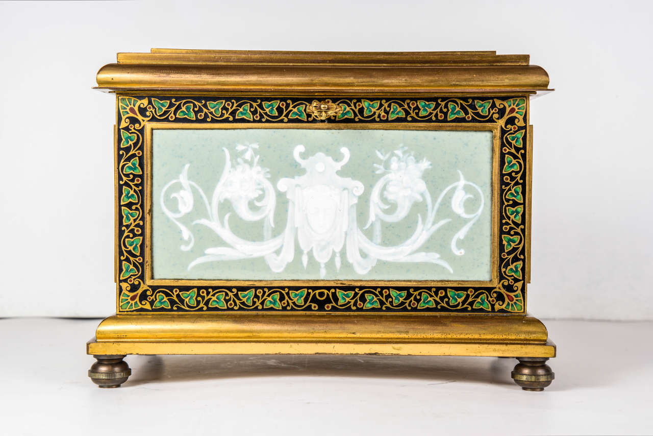enamel cloisonné bronze and porcelain box, signed 
maison Alph Giroux Paris