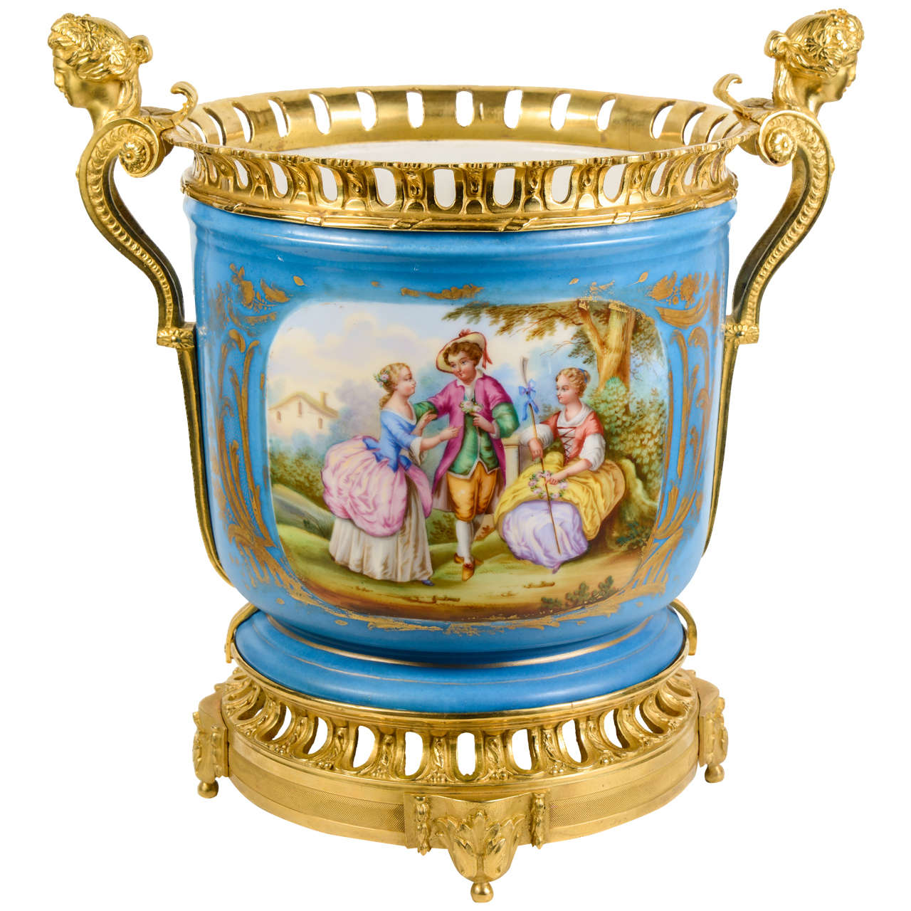 Sèvres " cache pot   on a gilded bronze base For Sale