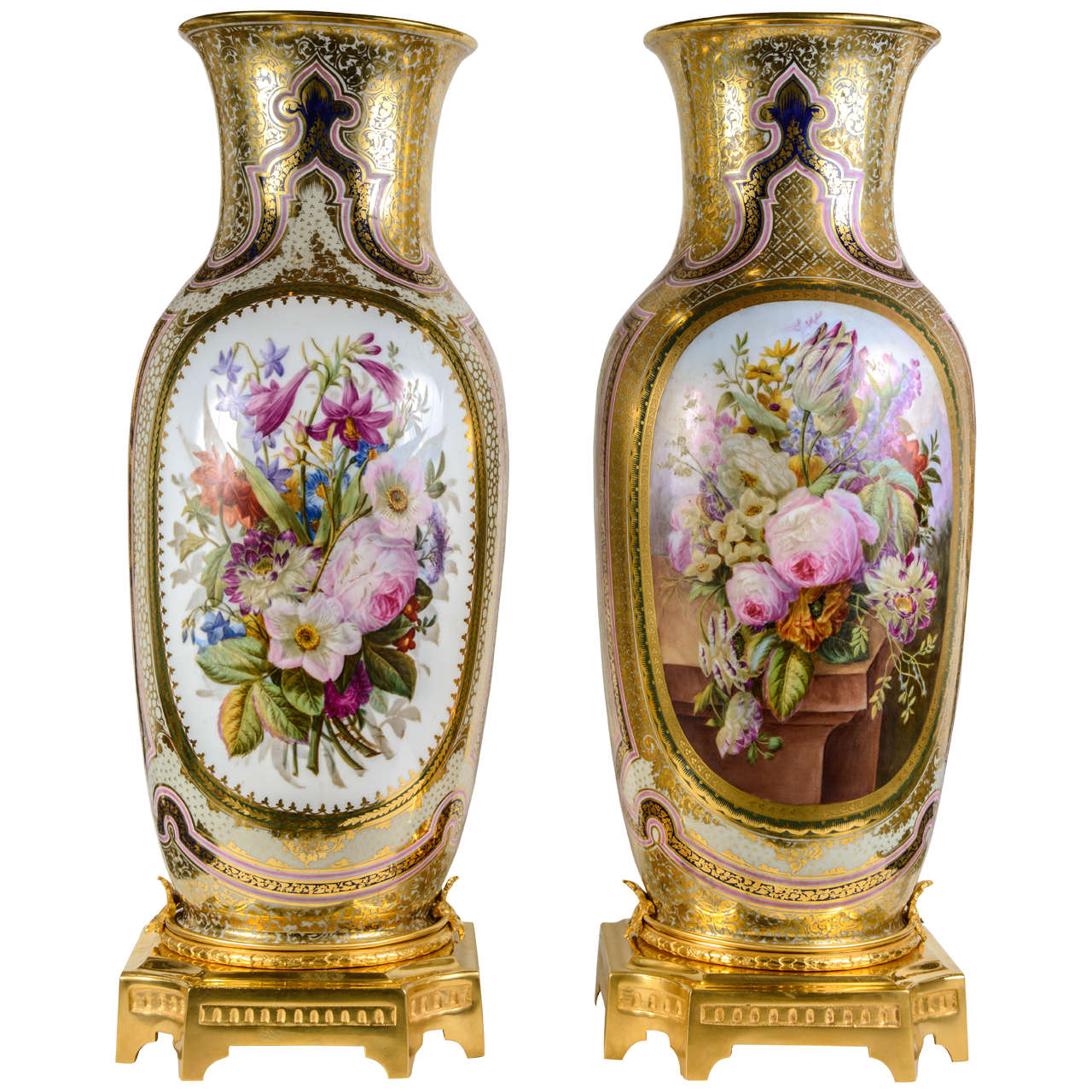 Pair of Gorgeous Vases in Porcelain of Bayeux For Sale
