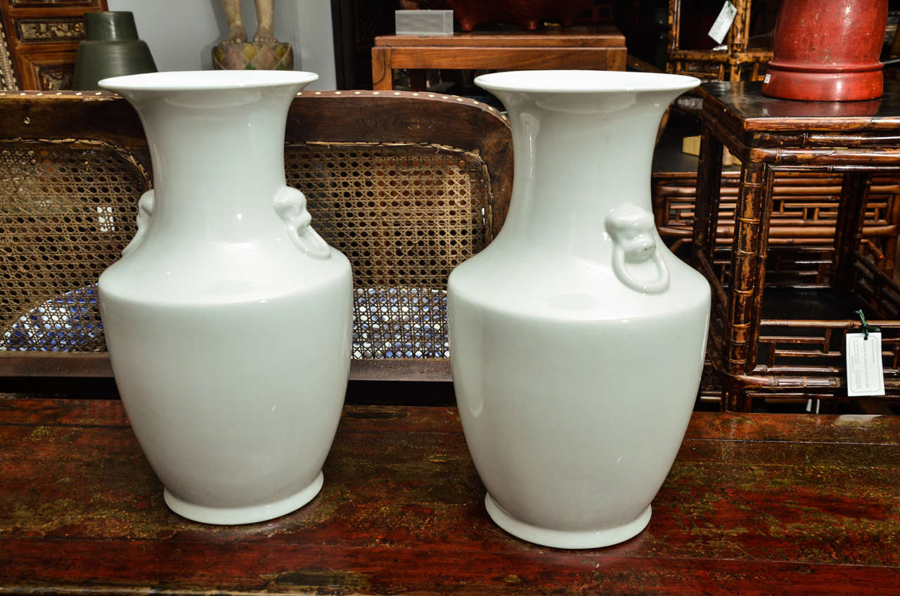Contemporary Chinese porcelain classically formed Blanc de Chine vase (2 available, priced and sold separately).