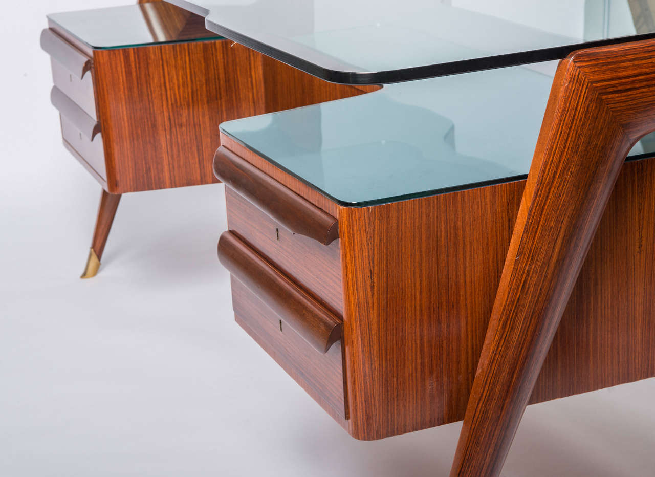 20th Century Paolo Buffa style Indian Rosewood and glass desk, Italy circa 1950