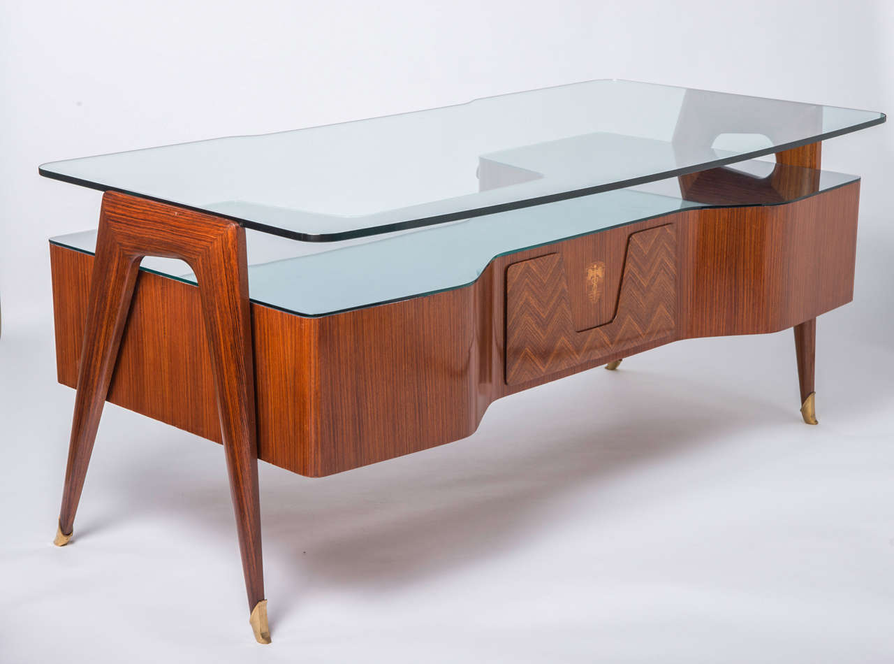 Paolo Buffa style Indian Rosewood and glass desk, Italy circa 1950 3