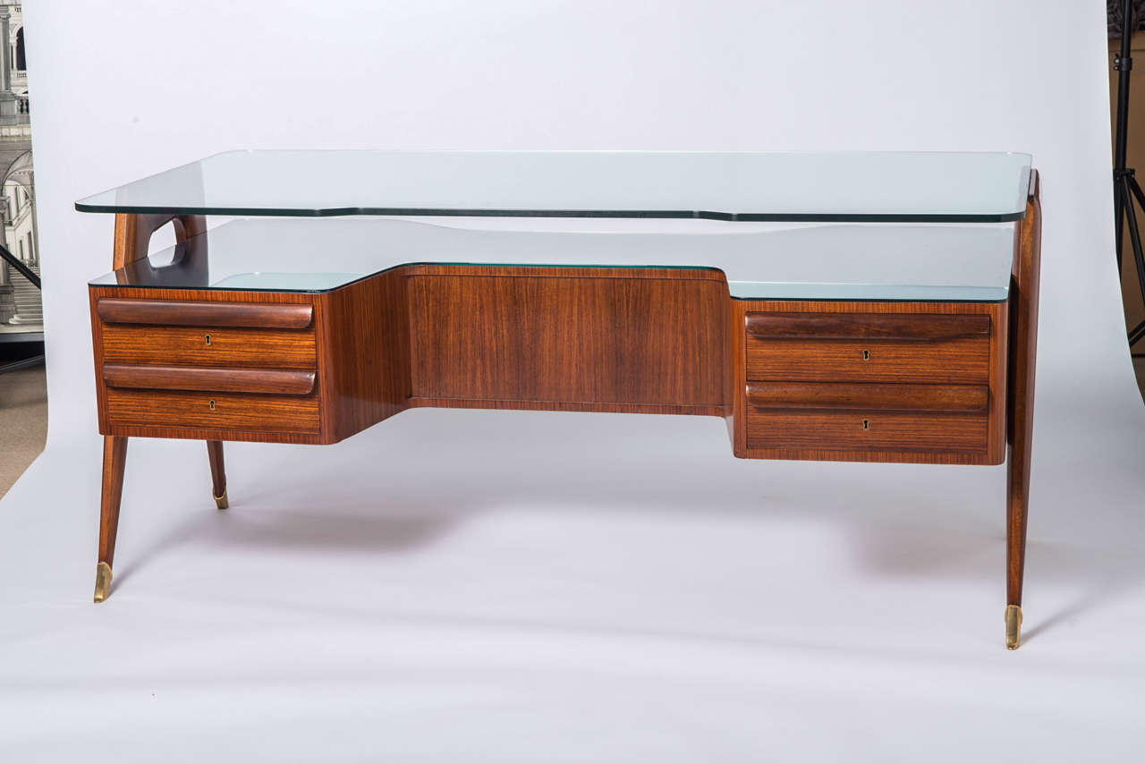Paolo Buffa style Indian Rosewood and glass desk, Italy circa 1950 4