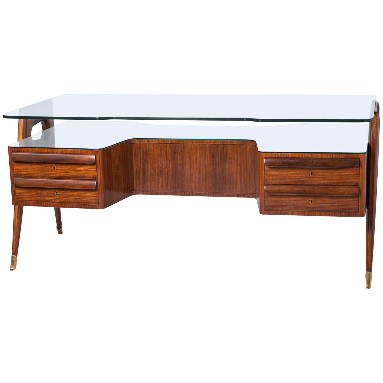 Paolo Buffa style Indian Rosewood and glass desk, Italy circa 1950