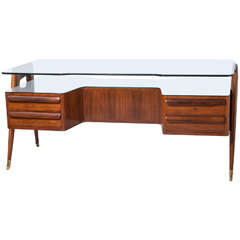 Paolo Buffa style Indian Rosewood and glass desk, Italy circa 1950