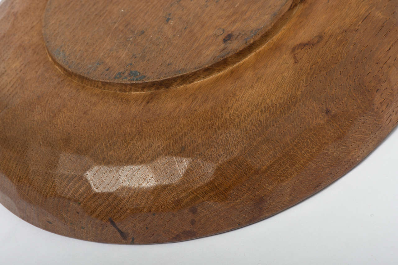 British Robert “Mouseman” Thompson Oak Fruit Bowl with Adzed Interior and Exterior