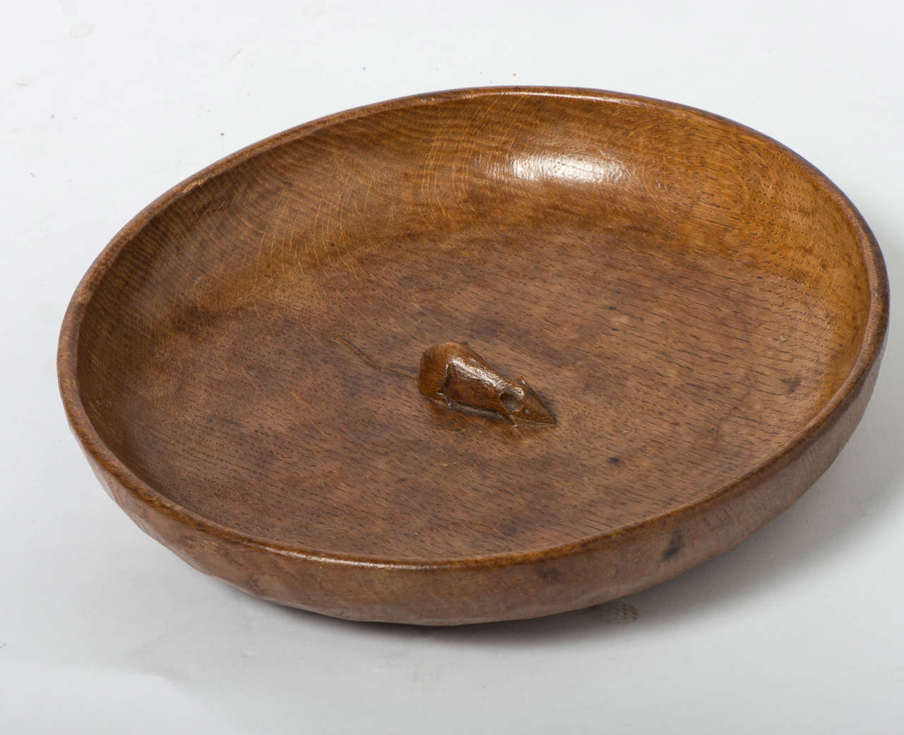 Carved Robert “Mouseman” Thompson Oak Fruit Bowl with Adzed Interior and Exterior