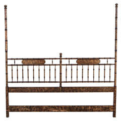 Vintage Hollywood Regency Chinoiserie Faux Bamboo Headboard