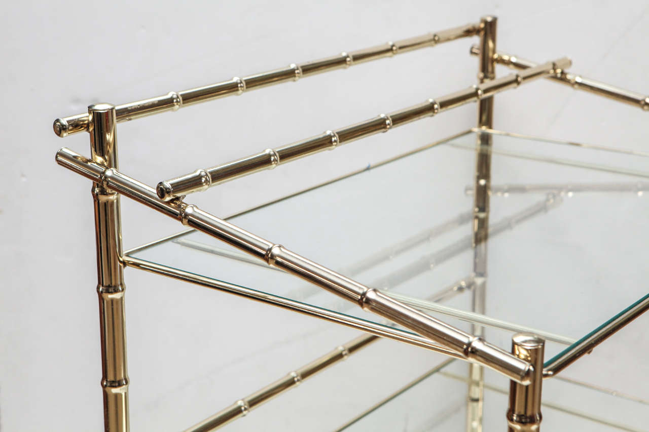 Faux Bamboo Brass and Glass Barcart 2