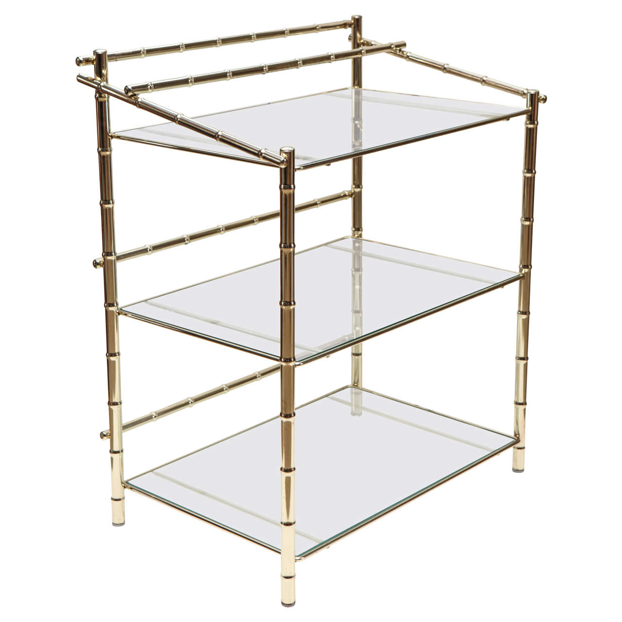 Faux Bamboo Brass and Glass Barcart