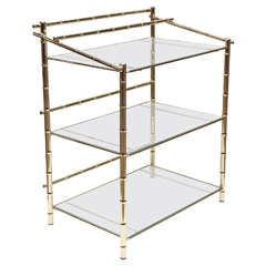 Faux Bamboo Brass and Glass Barcart