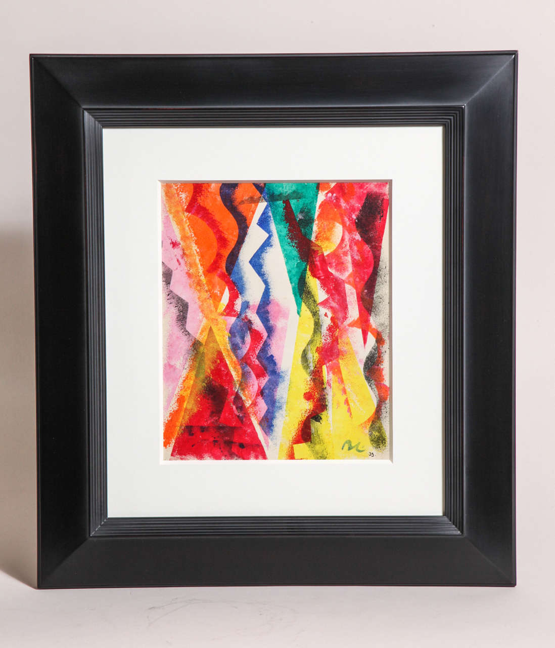 Custom framed with mat and museum glass.
With abstract zig zag design
Signed BL 33

Image: 9 3/8” wide; 11 ½” high.