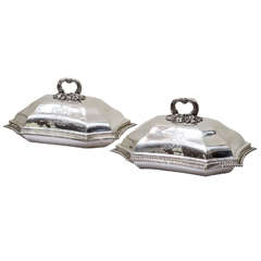 Early 19thc Georgian Sterling Silver Covered Entree Dishes With Armorials, Pair 10