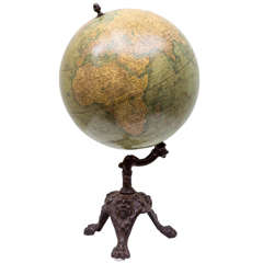 19th C. French Papier Mache Terrestrial Globe by J. Lebegue Et Cie