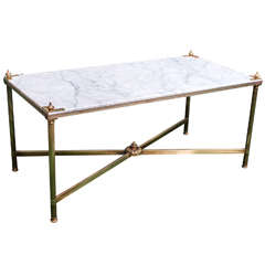 Directoire Style French Brass Coffee Table with Marble Top, Circa: 1945