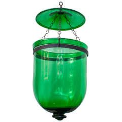 Hand-Blown Green Glass Hall Lantern, England, Circa:1810