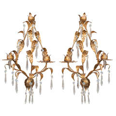 Pair of Vintage Italian Gilt Foliate Sconces, Circa 1955