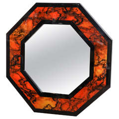 A Hexagonal Lacquered Wood Framed Mirror. France, c. 1970