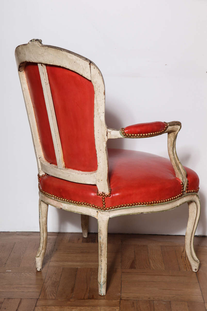 A Pair of Louis XV Carved and Painted Fauteuils. France, 19th Century 3