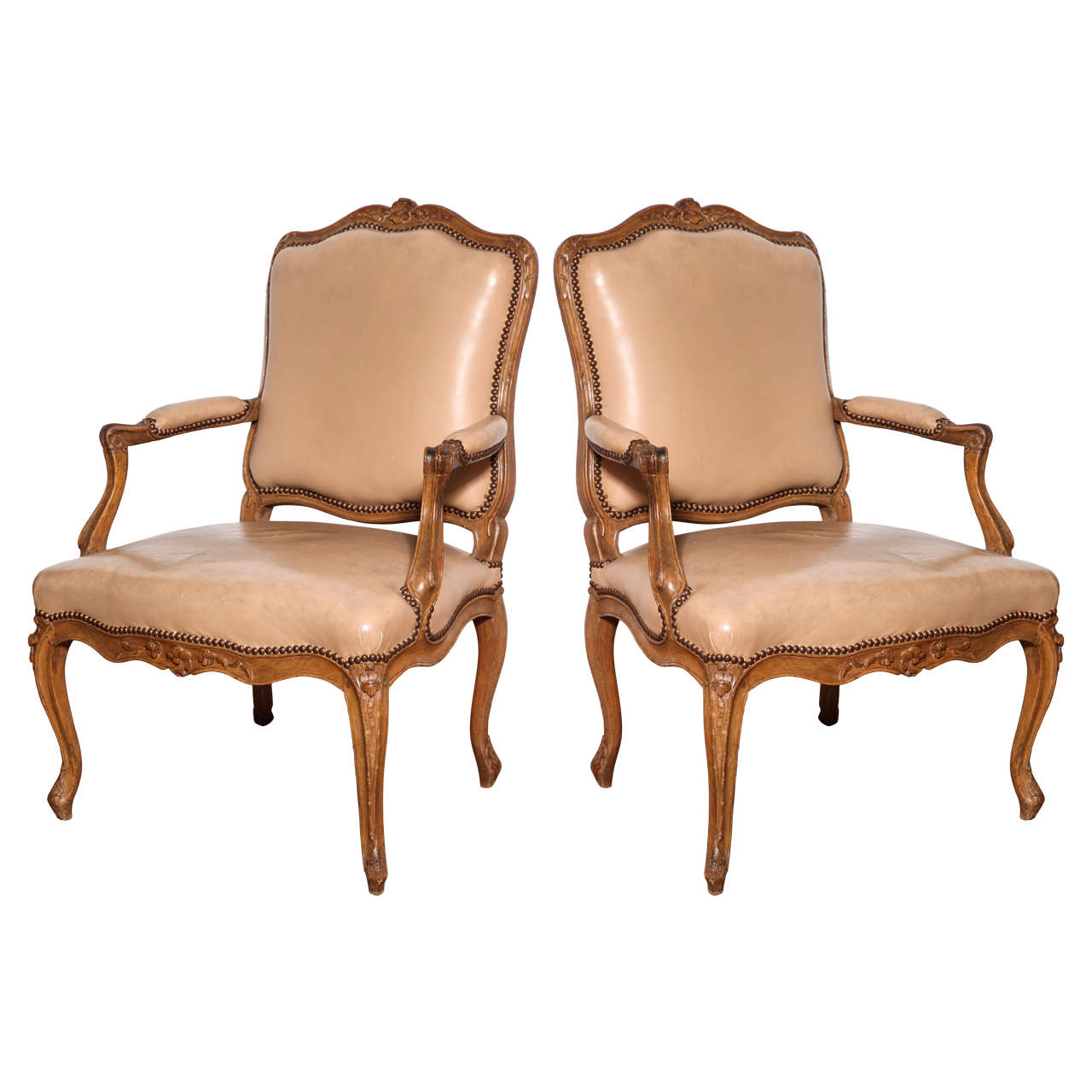 A Pair of Louis XV Carved Beechwood Fauteuils. France c. 1750 For Sale