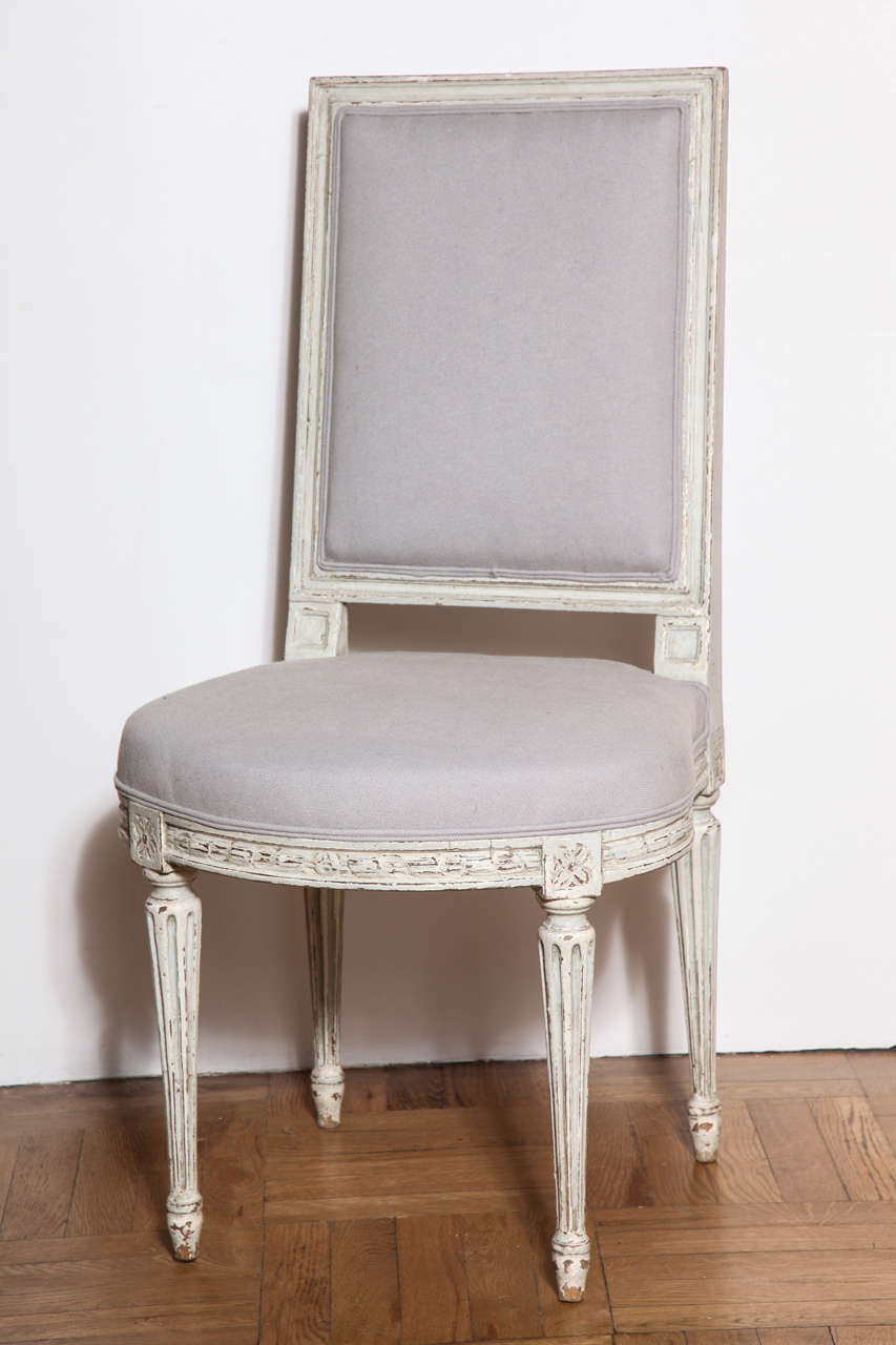 A Set of Six Carved and Painted Louis XVI Style Dining Chairs. France c. 1920 In Excellent Condition For Sale In New York, NY