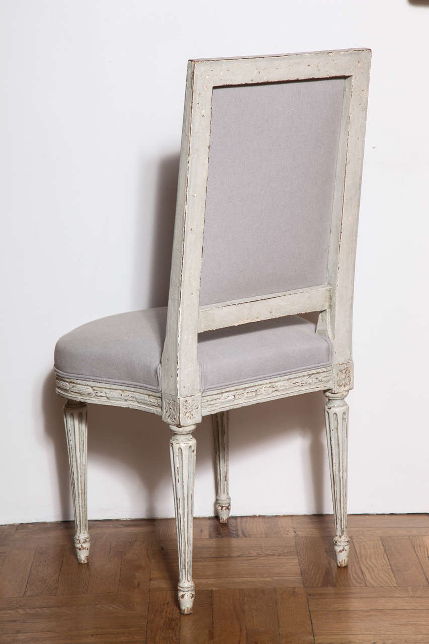 A Set of Six Carved and Painted Louis XVI Style Dining Chairs. France c. 1920 For Sale 1