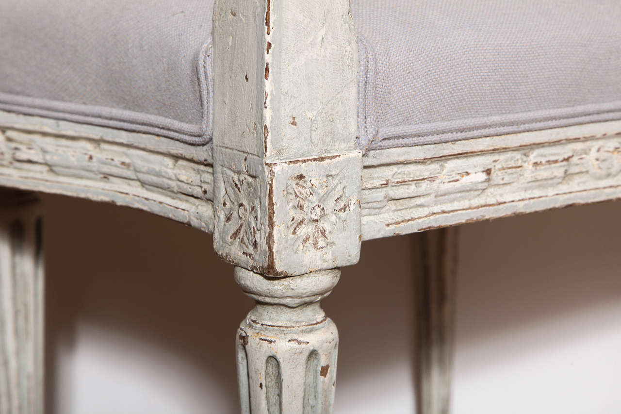 A Set of Six Carved and Painted Louis XVI Style Dining Chairs. France c. 1920 For Sale 3