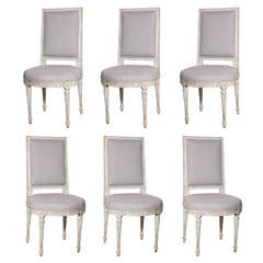 A Set of Six Carved and Painted Louis XVI Style Dining Chairs. France c. 1920