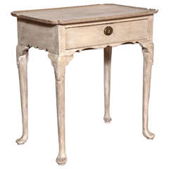A Carved and Whitewashed Oak Queen Anne Style End Table. Sweden 19th C