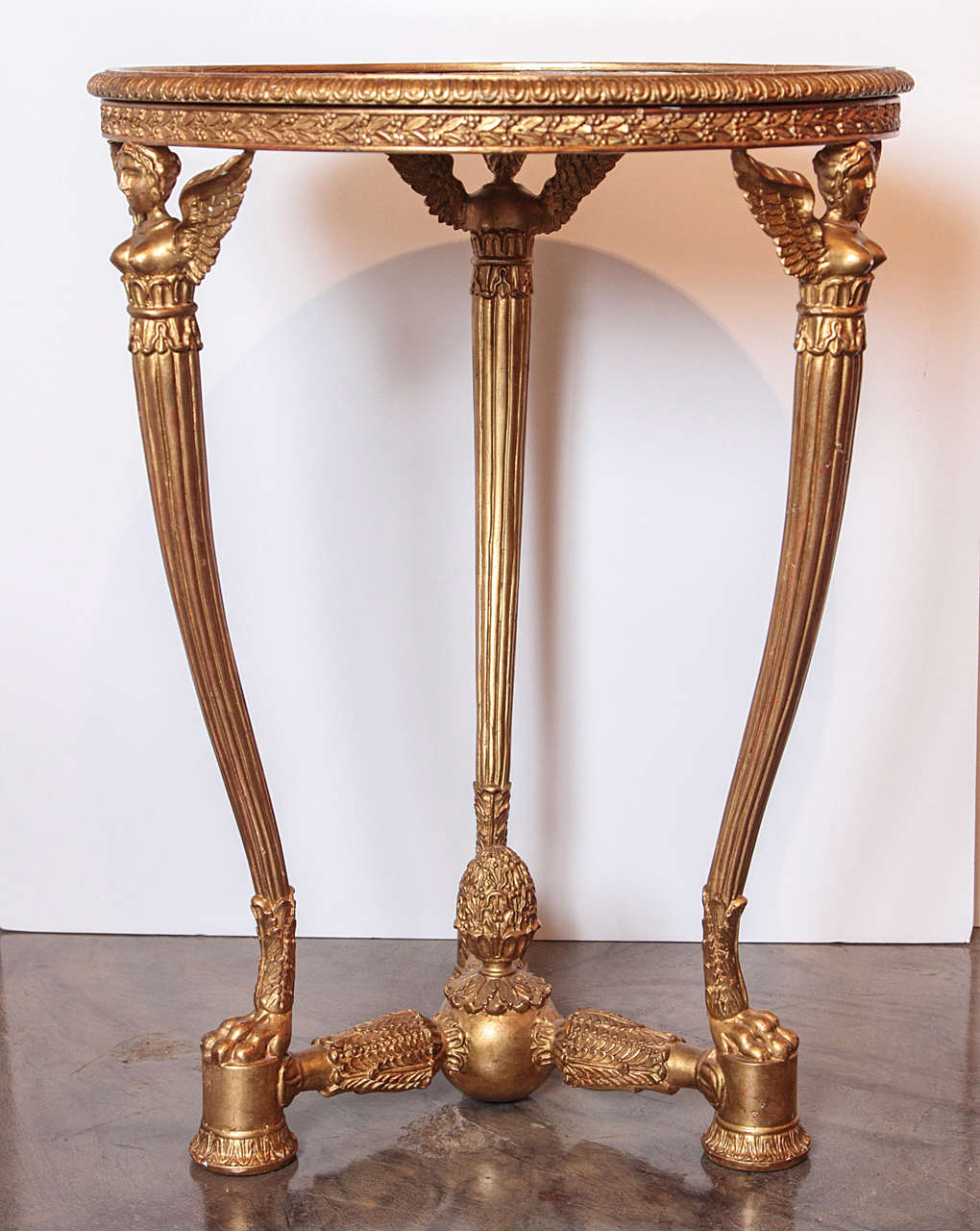 Pair of Empire style carved and gilt tables with glass tops 4