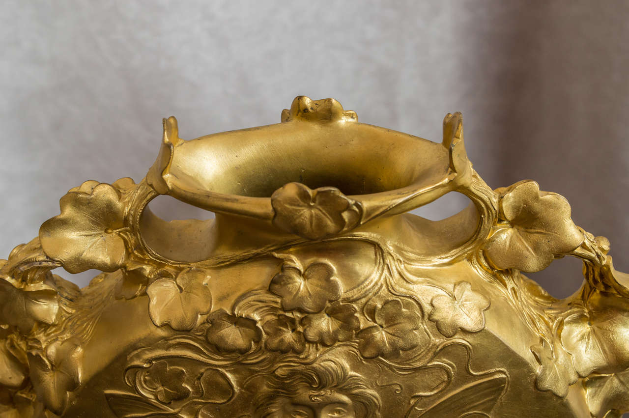 Art Nouveau Gilt Bronze Vase, Signed 