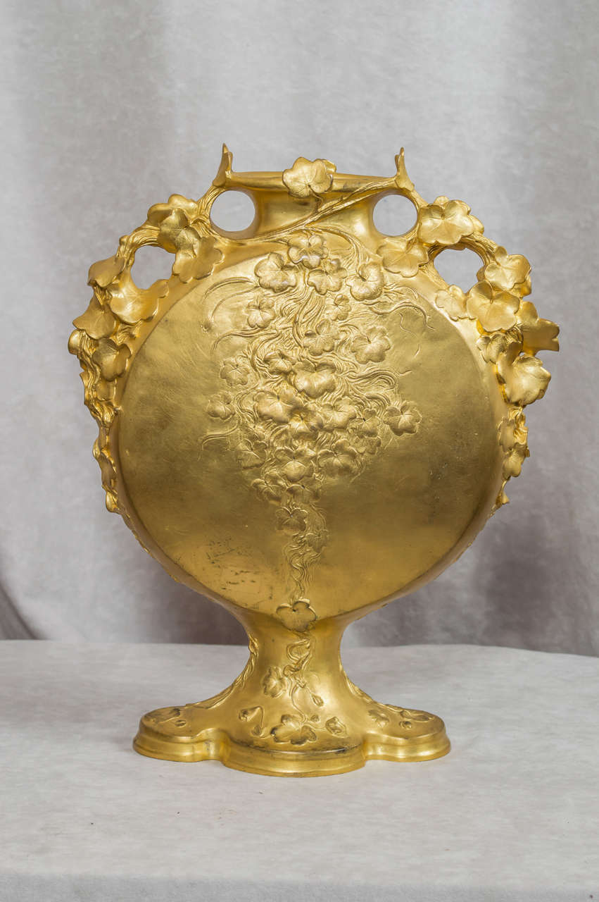 Art Nouveau Gilt Bronze Vase, Signed 