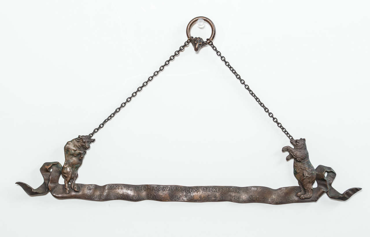 Rare Bronze Banner, Bull and Bear, Stock Market Memorabilia