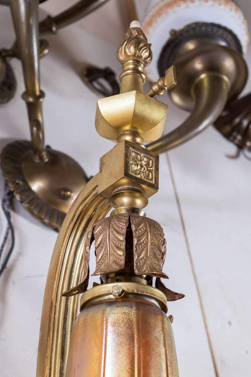 Late Victorian Gilt Bronze and Art Glass Pair of Sconces