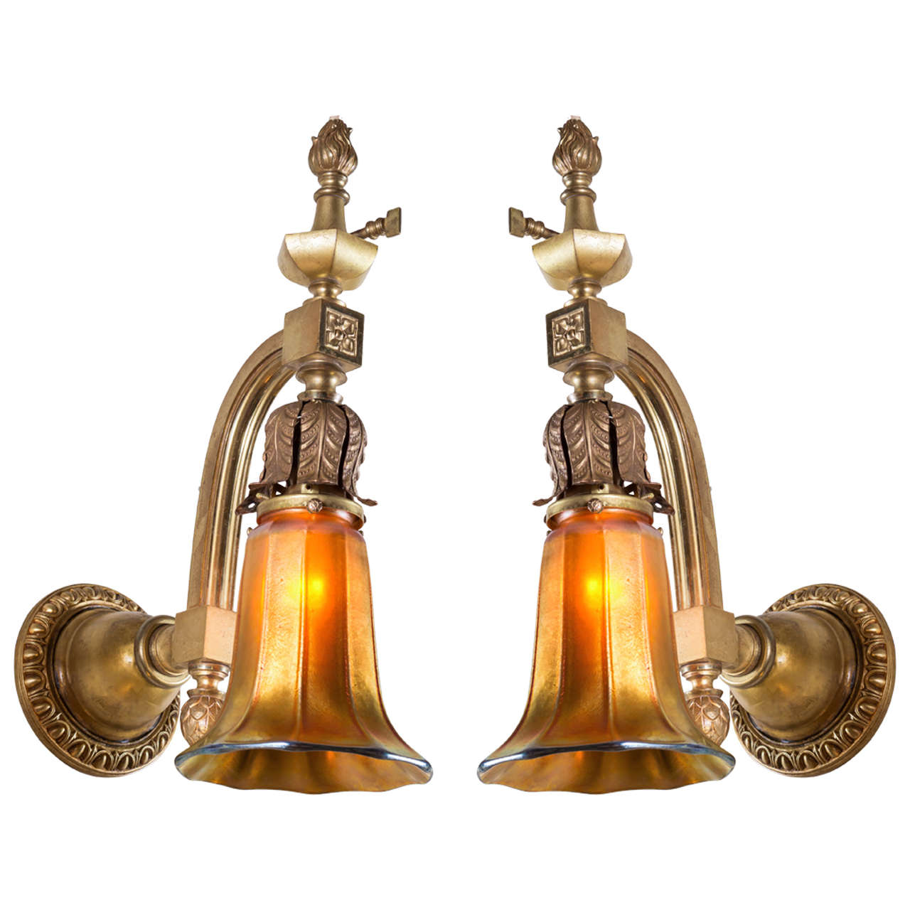 Gilt Bronze and Art Glass Pair of Sconces