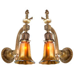 Gilt Bronze and Art Glass Pair of Sconces