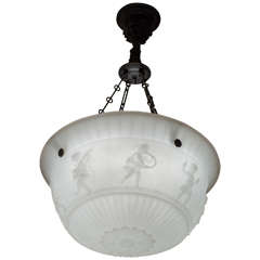 Antique Cast Glass Pendant or Bowl Chandelier