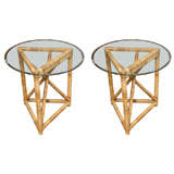 Pair of Mid Century Rattan End Tables