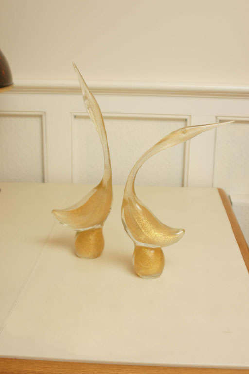 Pair Of Spectacular Murano Swans By Seguso