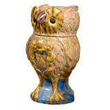 Antique HAND-PAINTED POTTERY OWL HUMIDORE