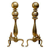 Pair Of 20thc Classic Form Brass Andirons With Claw Feet