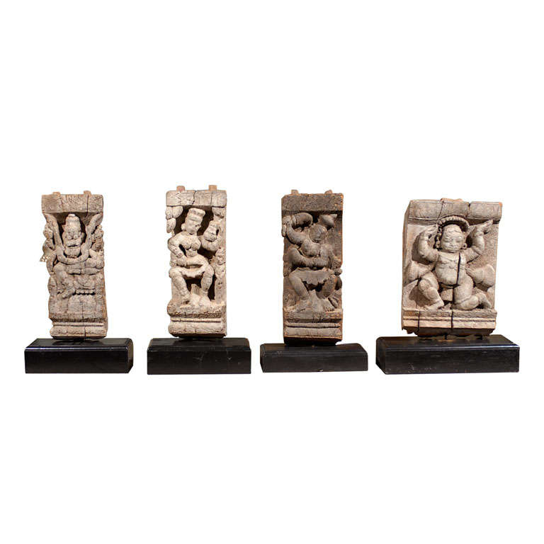 19th Century Hindu Temple Fragments from India Mounted on Bases