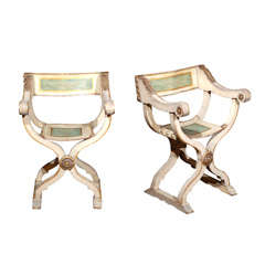 Pair of 19th Century Italian Wood and Leather Curule Chairs 11