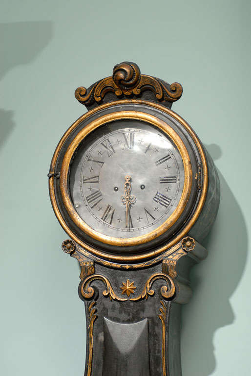 19th Century Black Fryksdahl Swedish Tall Clock In Good Condition In Atlanta, GA