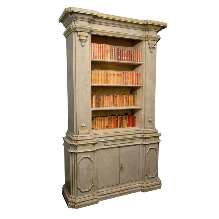Painted Wood Bookcase with Two Lower Doors at 1stDibs
