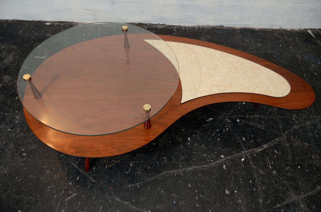 American Rare Biomorphic Walnut Cocktail Table For Sale